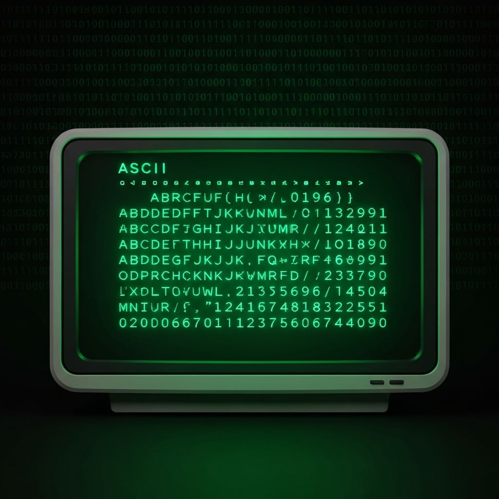 ASCII character encoding table and computer binary representation