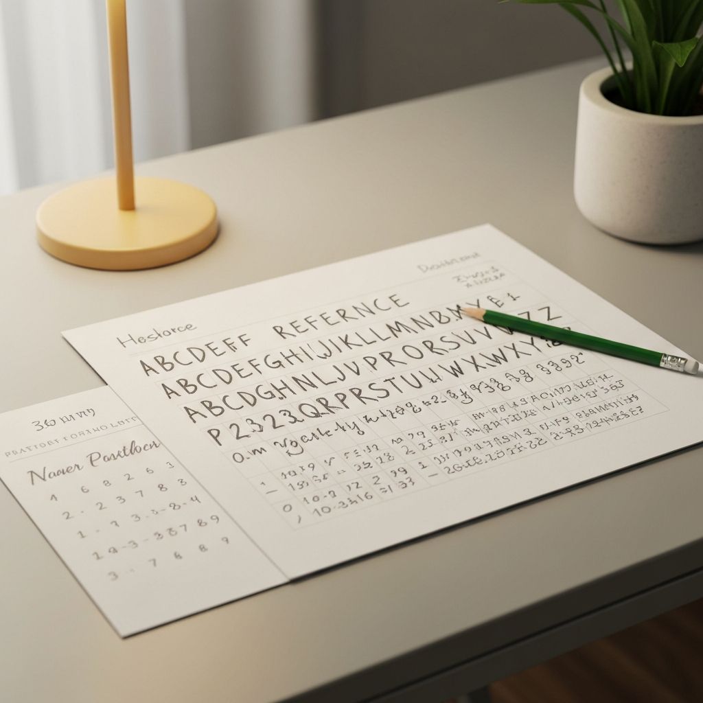 Manual letter to number conversion guide with alphabet reference chart